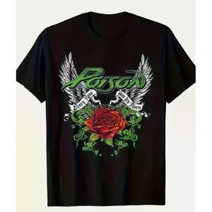 POISON EVERY ROSE HAS ITS THORNS T-SHIRT  BLACK  M L 21 X 29 Oversized W